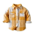thumbnail image 2 of Atogsazn Toddler Boys Plaid Shirts Kids Button Long Sleeve Cotton Cardigan Shirt Spring Fall Clothes Yellow 3-4 Years, 2 of 3