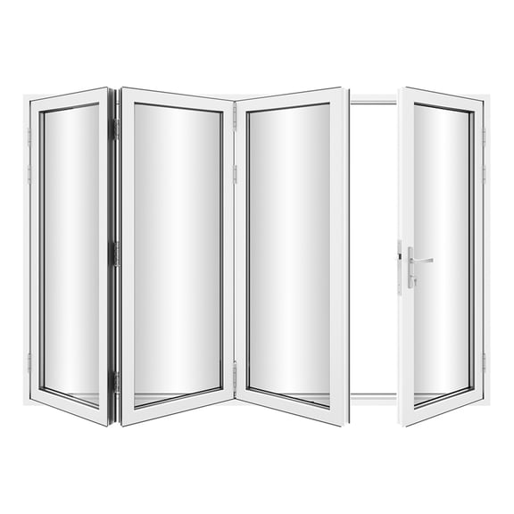 KaMic 120" x 80" 4 Panels Aluminum Folding Door In White, One Door Right Swing Out Three Door Folded From Right To Left