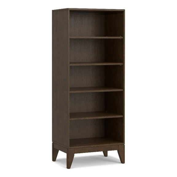 Pemberly Row Solid Hardwood 66x 24 inch Modern 5 Shelf Bookcase in Walnut Brown