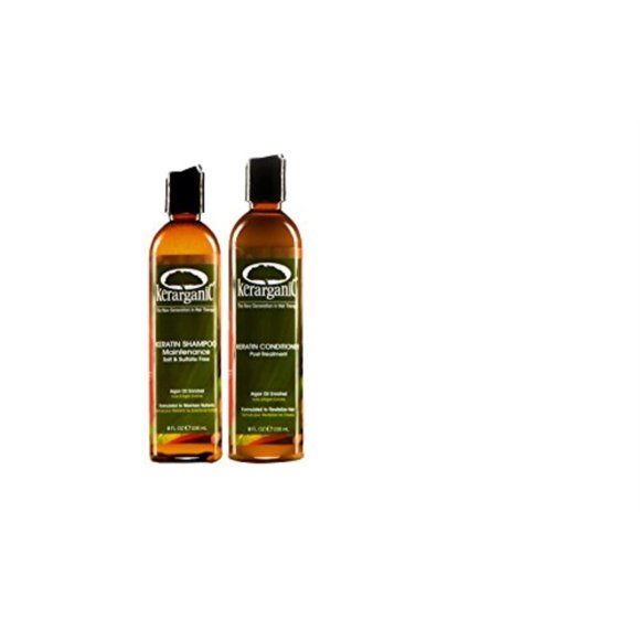 KERARGANIC Champú y acondicionador orgánico sin sal y sulfato 08 oz - Set de postratamiento de queratina - Champú y acondicionador hidratante profesional para cabello fino y seco dañado