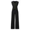 thumbnail image 4 of Women's 2 Piece Casual Snow Pants Womens Bib Overalls Outfits Womens Button Sleeveless Pant Suits for Women Dressy Wedding Guest Vest Shirt Straight Wide Leg Trousers with, 4 of 5