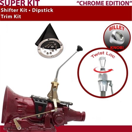 American Shifter AOD Shifter Kit Chrome 10 in. Trim Kit Dipstick Push Button Black Boot Billet Knob for EEFDB
