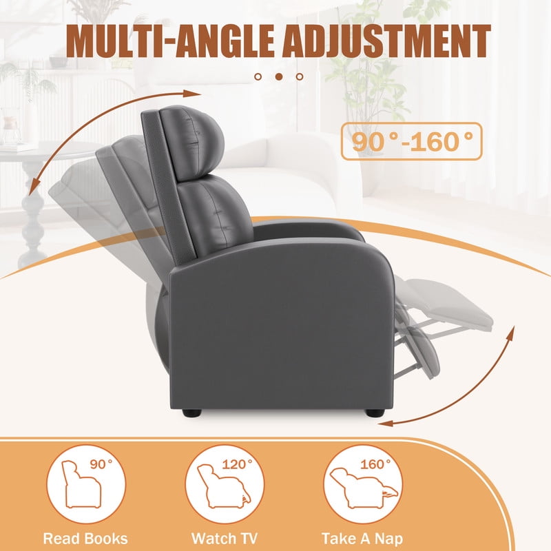 Furmax Recliner Chair Pu Leather Single Sofa Home Theater Recliners with 2 Point Massage Function for Living Room,PU Black
