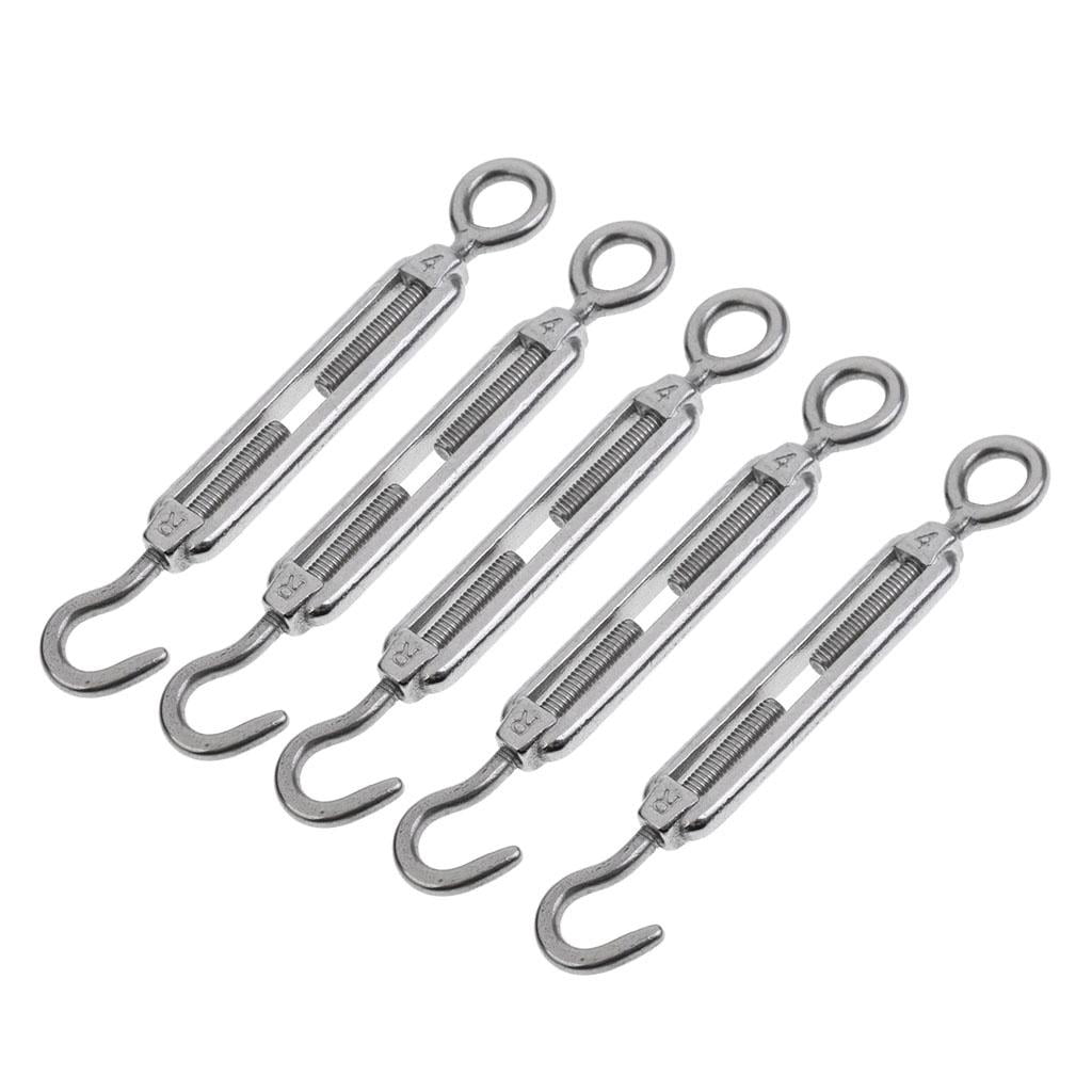 Tensioners 5 Pack of M4 Stainless Steel 304 Hook and Eye Turnbuckle or Open Body Rigging Screws for Wire or Rope Tension Strainers Straining Screws 