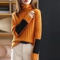 thumbnail image 6 of comerut Women Winter Autumn Sweater Turtleneck Neck Protection Long Sleeve Knitted Warm Thick Soft Pullover Color Block Patchwork Lady Sweater, 6 of 7