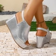 thumbnail image 5 of Rokment Women's Platform Wedge Gladiator Dressy Sandals Fashion Casual Metallic Leather Peep Toe Chunky High Heels Elastic Slingback Summer Shoes for Ladies Silver Size 6.5, 5 of 8