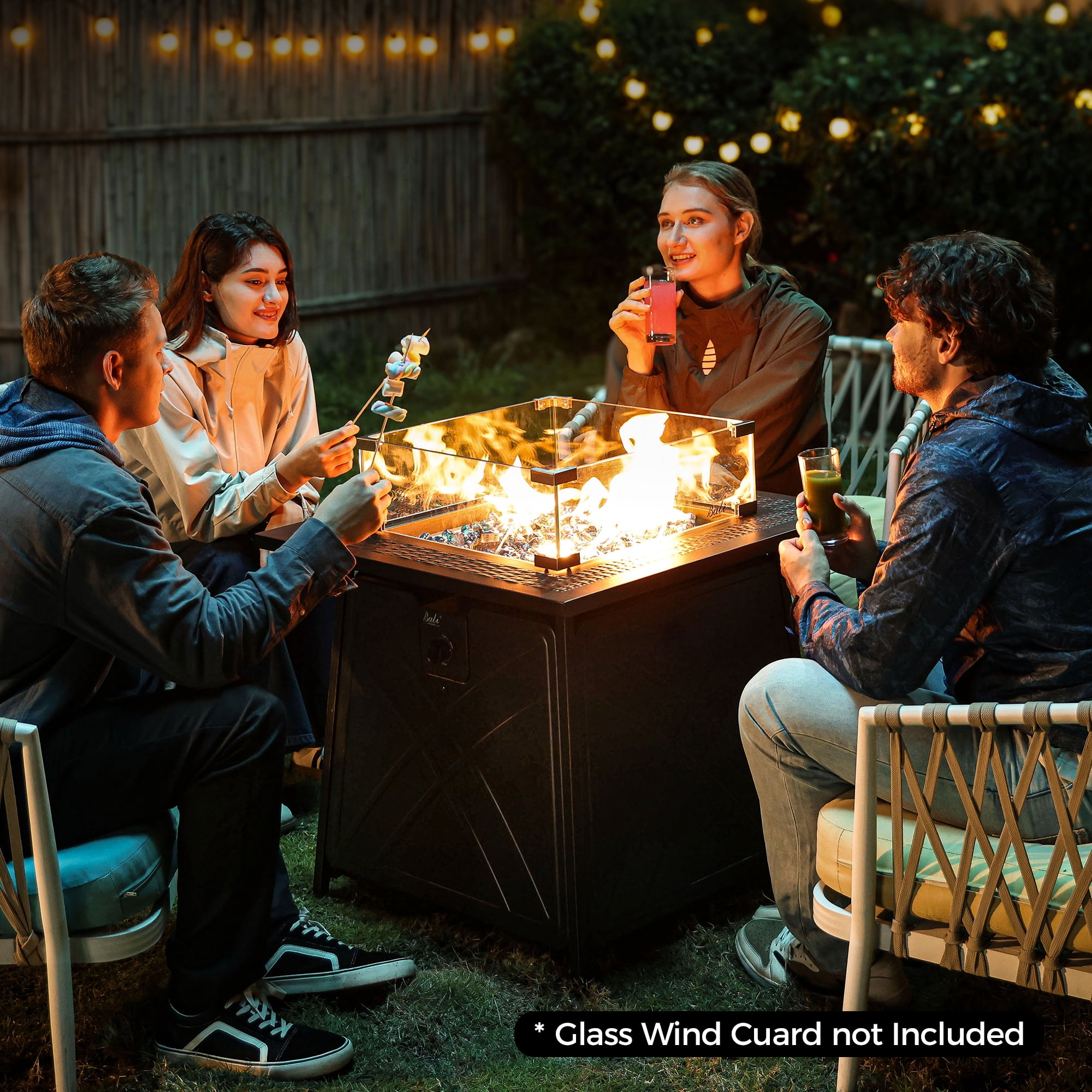 Bali Outdoors 28" Gas Fire Pit Table, 50,000 BTU Square Propane Fire Pit with Lid and Blue Glass Stones for Outdoor Patio
