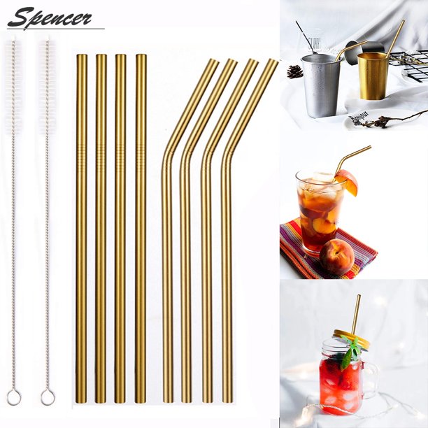 Spencer Set Of 8 Stainless Steel Straws Fits 30 20 Ounce Tumblers Rumblers 8 5 Inch Ultra Long Reusable Drinking Metal Straws For Drink Cocktail Gold Walmart Com Walmart Com