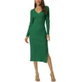 thumbnail image 2 of Unique Bargains Women's Sweetheart Neck Knit Side Slit Twist Front Midi Sweater Dress XL Green, 2 of 6