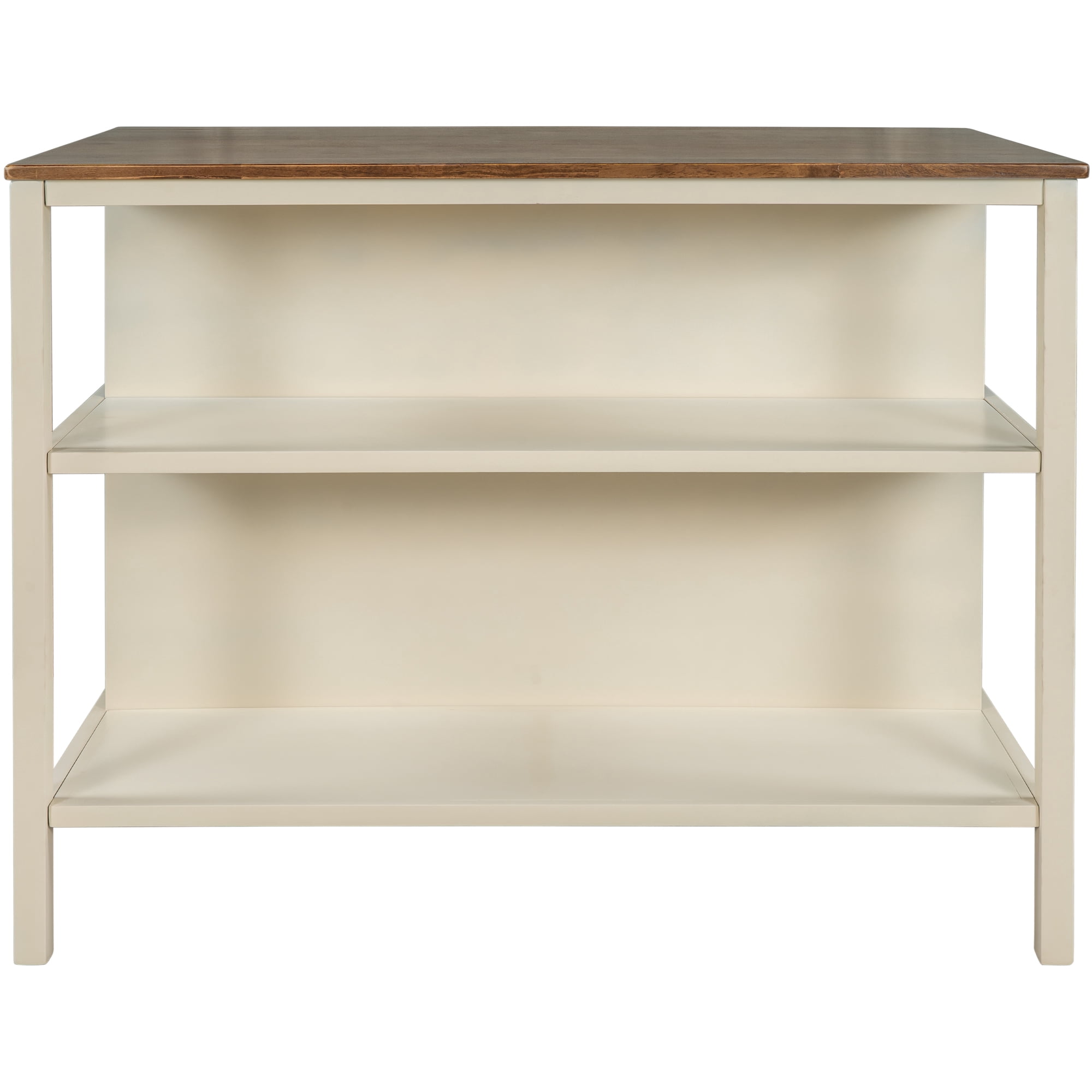 Kitchen Island with Storage, 45 Inch Solid Wood Kitchen Island Cart, Rustic Butcher Block Prep Table with 2 Open Shelves, Mobile Workstation for Small Kitchen, Walnut and Cream White
