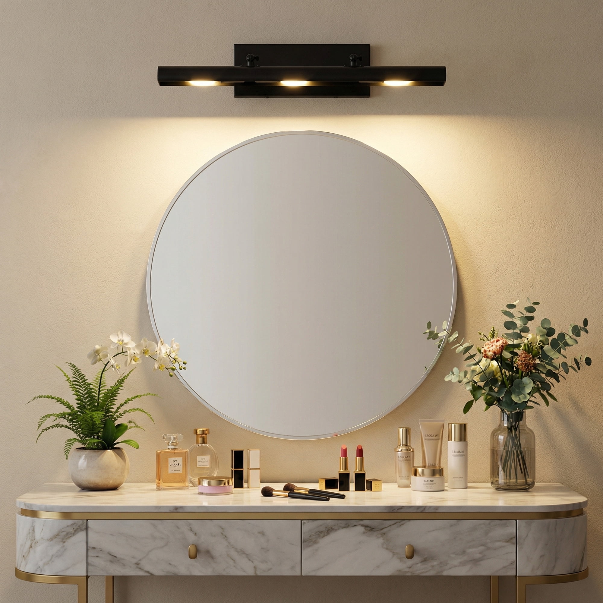 Deyidn Modern 3-Light Black Wall Sconce, 24-Inch Hardwired Bathroom Vanity Lighting Fixture for Bedroom
