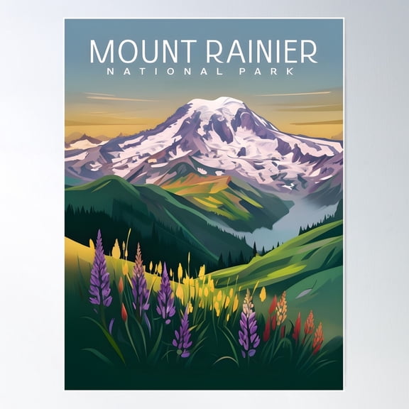 Mount Rainier National Park Poster Wall Art, Modern Wall Decor For Living Room Bedroom, 24x36 UNFRAMED