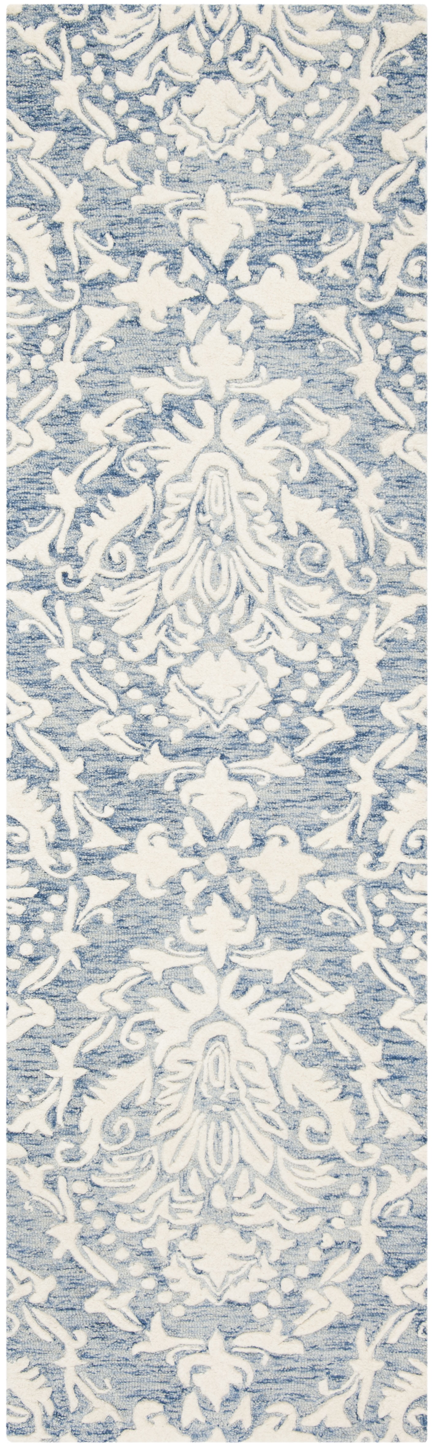 SAFAVIEH Blossom Kestrel Geometric Wool Runner Rug, Blue/Ivory, 2'3" x 10'