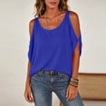 thumbnail image 5 of OGLCCG Women Cold Shoulder Tops Summer Short Sleeve Scoop Neck Tee Shirt Casual Loose Fitting Solid Color Tunic Top, 5 of 8
