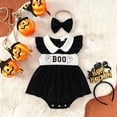 thumbnail image 2 of Vdoaml Baby Girls 2pc Halloween Outfits Infant Flutter Sleeve Dress Romper Bow Headband Set Fall Ghost Print Bodysuit 0-3 Months Black, 2 of 5