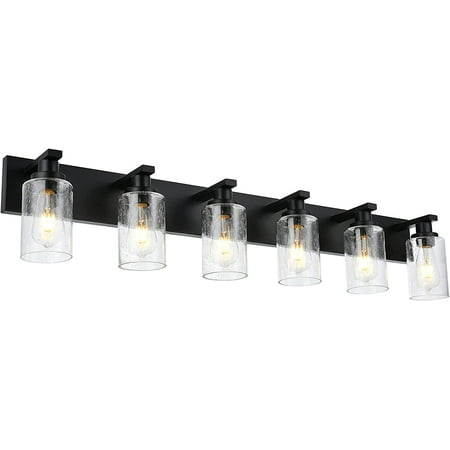 

SWJYH Modern Bathroom Vanity Light 6-Light Lamp in Black Farmhouse Wall Light Fixture with Seeded Glass Shades Indoor Wall Lamp