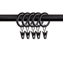 PlusCasa Noise-Canceling 7/8 inch Black Curtain Rings with Clips (10 Count)