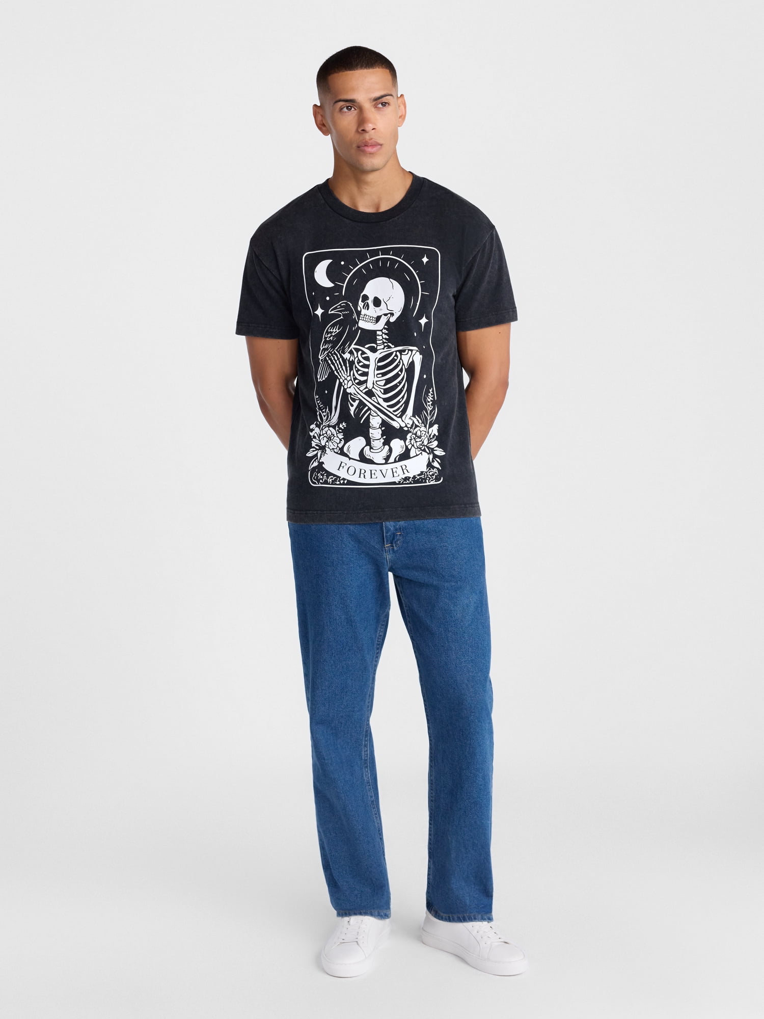 Halloween Boxy Fit Spooky Skeleton Forever Graphic Tee Shirt, Men's Sizes XS-4XLT