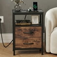thumbnail image 3 of EDX Wall-mounted bedside table, featuring a built-in socket with USB/Type-C interface and adjustable drawers (two). Suitable for bedroom. Black+Genuine antique wood color, 3 of 8