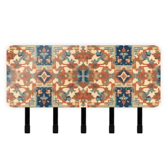 Pattern Boho and Vintage Mail Holder Organizer Wall Mount with Shelf Key Holder Key Rack with 5 Key Hooks for Wall Decorative