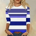 thumbnail image 3 of 3/4 Sleeve T Shirts Women Cotton Striped Tops Loose Fit Crew Neck Colorblock Casual Summer Fall Basic Tee Tshirts (2XL, Blue), 3 of 5