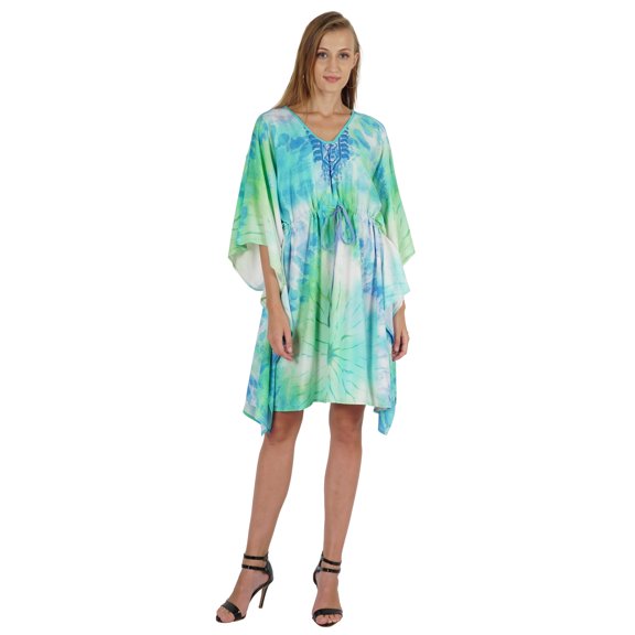 Bimba Printed Caftan Gown Maxi Robe Dress For Women Beachwear Short Swimsuit Cover Up