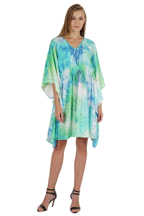Printed Caftan Gown Maxi Robe Dress For Women Beachwear Short Swimsuit Cover Up