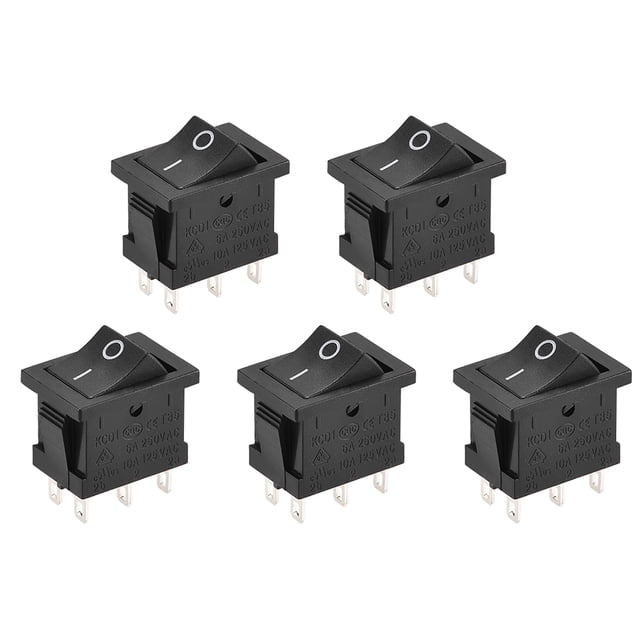 Interruptor de palanca mini barco interruptor de palanca negro para barco coche marino 6 pines ON/ON AC 250V/6A 125V/10A, 5 piezas
