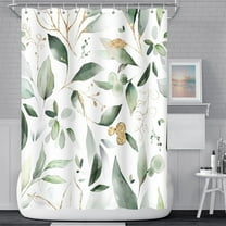 Abstract Eucalyptus Leaves Shower Curtains Sage Green Gold Branches Leaf Nature for Bathroom Farmhouse Style Home Decor Waterproof Polyester Fabric Shower Curtain with Hooks, 72x84 Inch