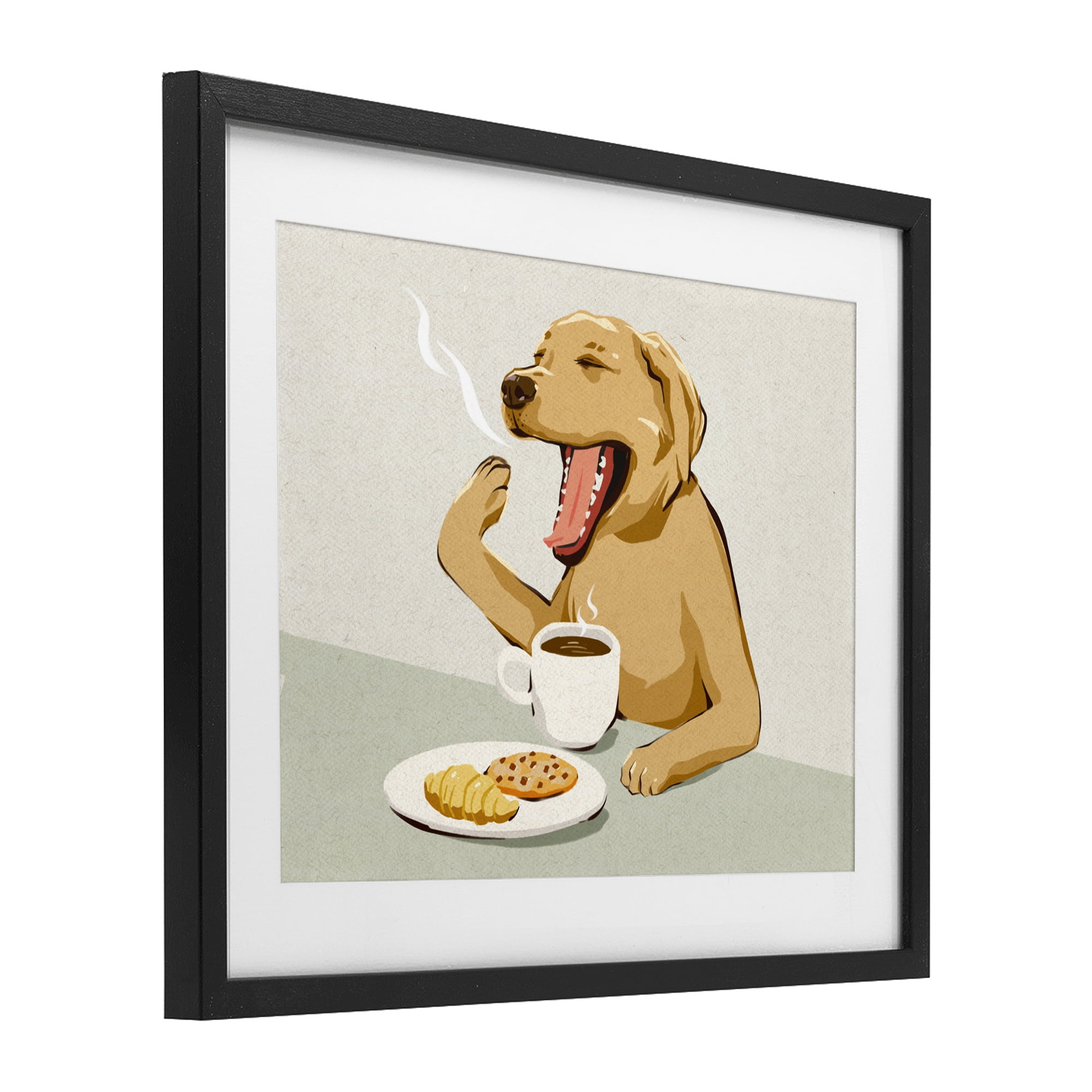 Stupell Industries Yawning Dog with Morning Coffee Black Framed Print Under Glass, design by Ziwei Li