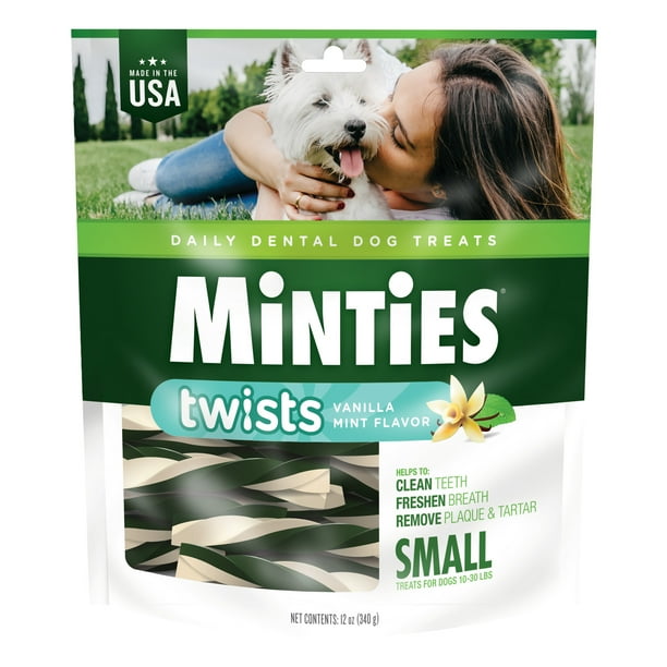 MINTIES Twists Dog Dental Treats for Small Dogs 1030 lbs, Vanilla and Mint Flavor, 12 oz