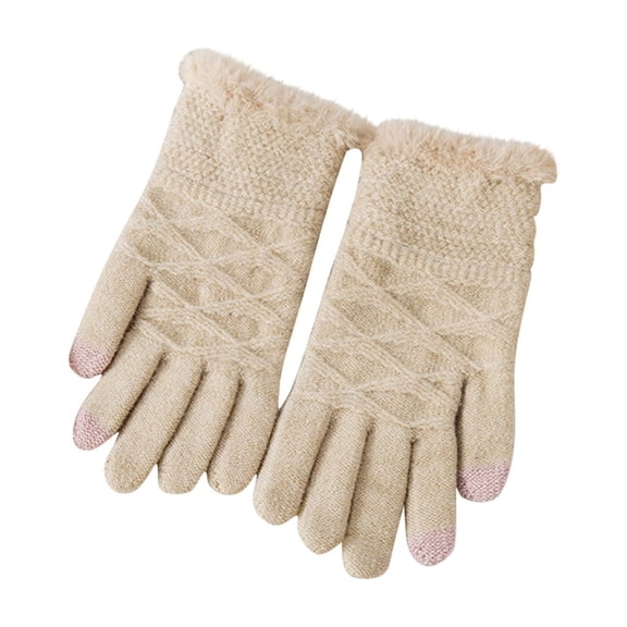 Alkepwun Gloves for Women Fleece Lined Thicken Solid Color Thermal Touchscreen Mid Length Knitted Jacquard Glove Windproof Cold Resistant Outdoor Cycling Skiing Mittens Soft Comfortable Stretch Mitts
