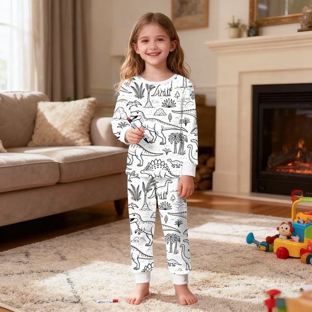Conjuntos de blusas y camisas de cuello redondo y manga larga para niños y niñas con estampados de grafitis de interés, camisetas con cuello redondo, pantalones casuales, tops y pantalones para niñas.