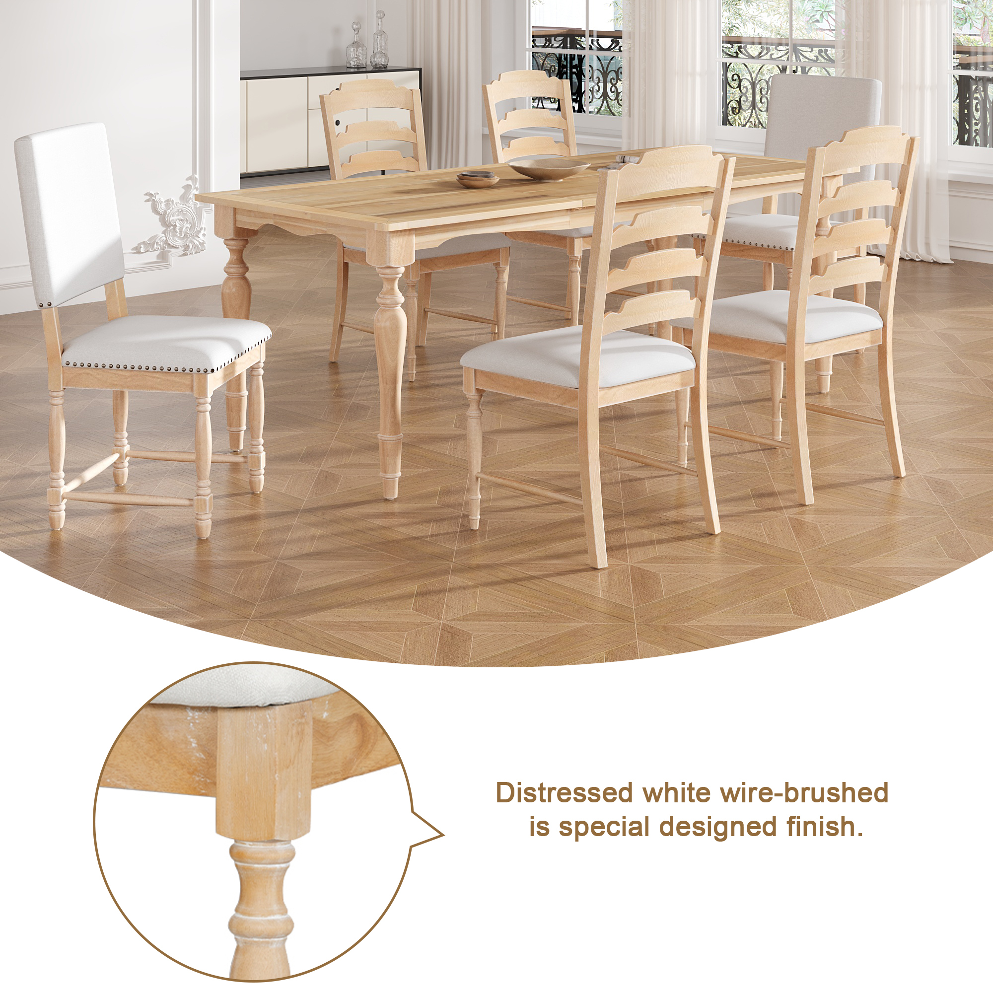 Free Shipping! Euroco 7 Piece Expandable Vintage Dining Set with