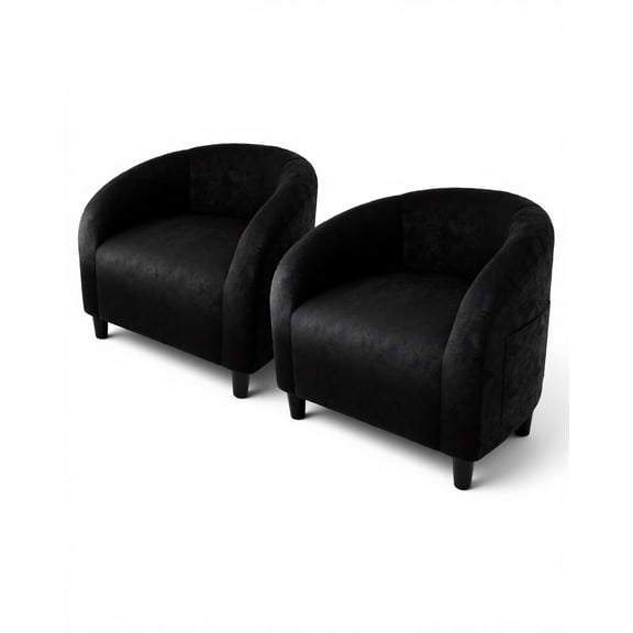 Set of 2 Black Accent Club Chairs, Upholstered Barrel Chair with Comfy Armrest & Soft Padded Seat – For Living Room, Bedroom, Study or Waiting Room