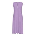 thumbnail image 4 of ATOYSOY Women's V Neck Pockets Tea Length A Line Dress Solid Color Sleeveless Button Elegant Casual Eyelet Beach Sundress Retro Trendy Summer Saving Dress for Girls Purple XXL, 4 of 5