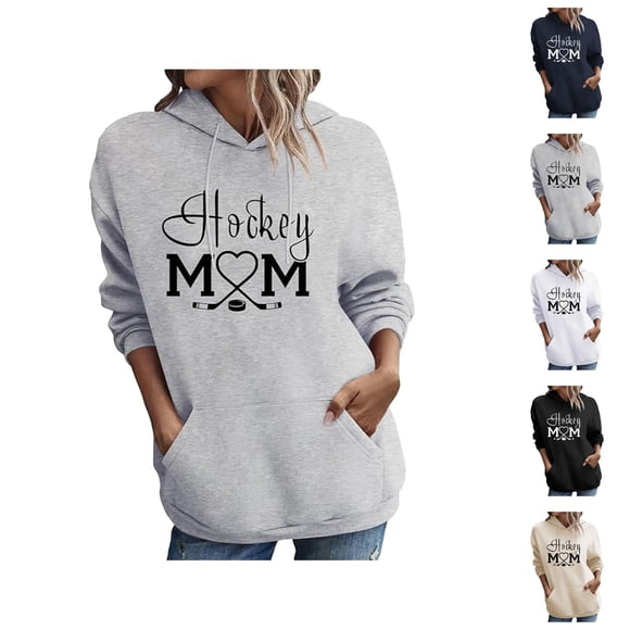 Hockey Mom Sweatshirt for Women 2026 Fall Winter Casual Long Sleeve Graphic Hoodie Pullover Top Hockey Mom Shirt with Pockets