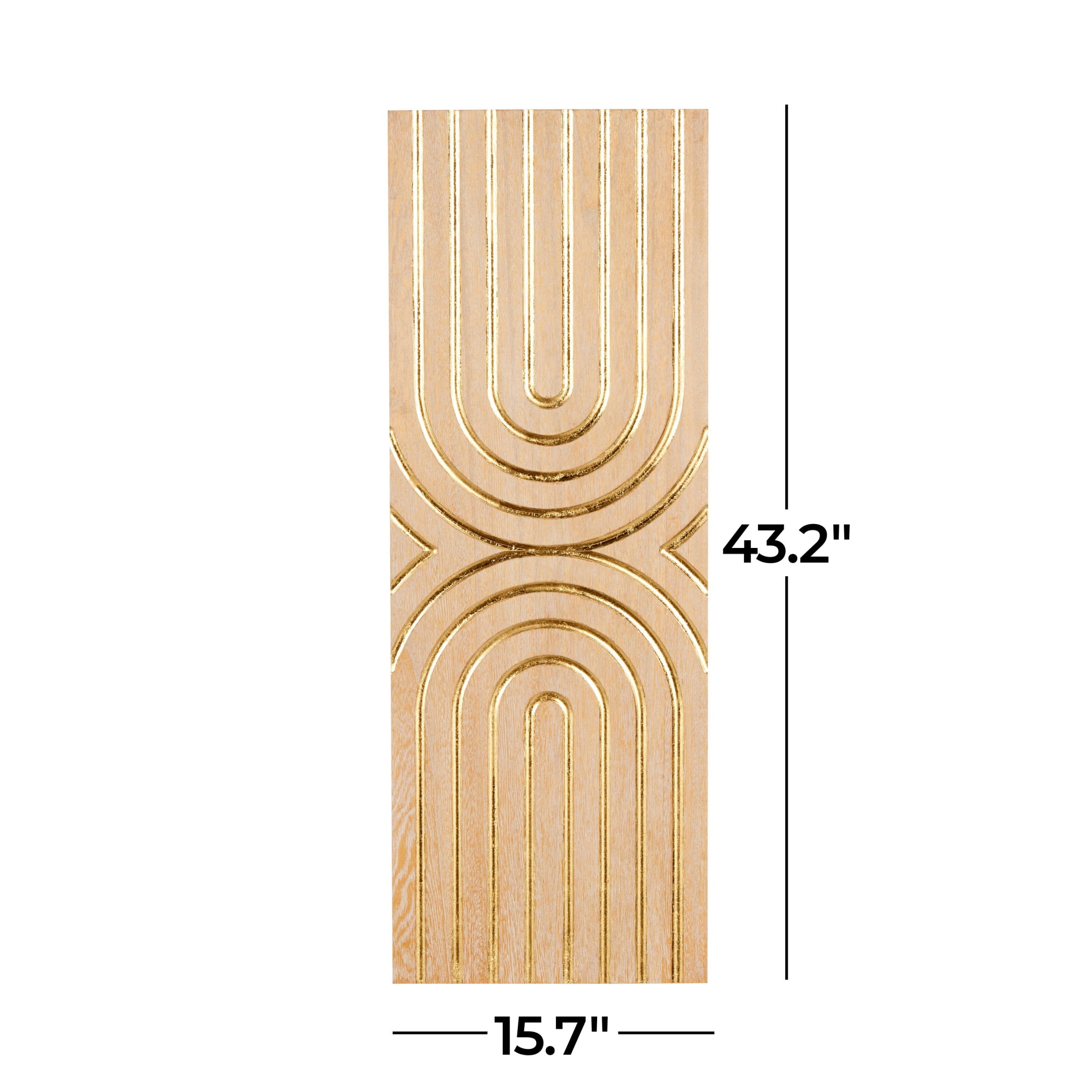 DecMode Light Brown Wood U Shapes Panel Geometric Wall Decor with Overlapping Gold Arches