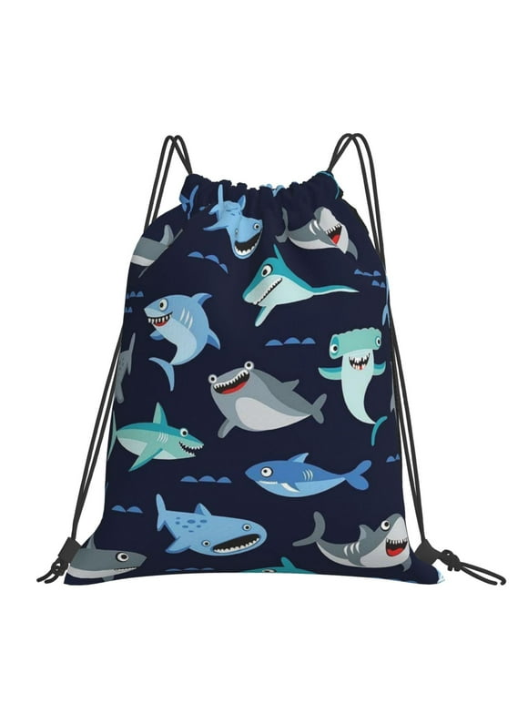 Funny Shark Pattern Drawstring Bags Gym Sack Cinch Bag Waterproof Durable Backpack for Sports Travel shopping Beach Swimming