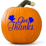 VWAQ Give Thanks Pumpkin Decal Stickers Front Porch Holiday Fall Thanksgiving Home Curb Appeal Decoration Sign Decor - 4.5"H X 7.25"W BLUE
