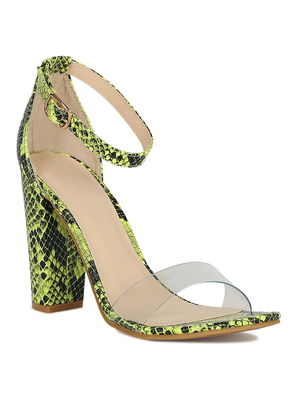 bamboo women's single band chunky heel sandal with ankle strap