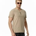 thumbnail image 2 of SWSMCLT Men's Cotton Henley Shirt Soft Short Sleeve Linen Henley Cool Tee Tshirt Basic V Notch Neck Fashion Summer Slim Fit Comfy Khaki XX-Large, 2 of 4
