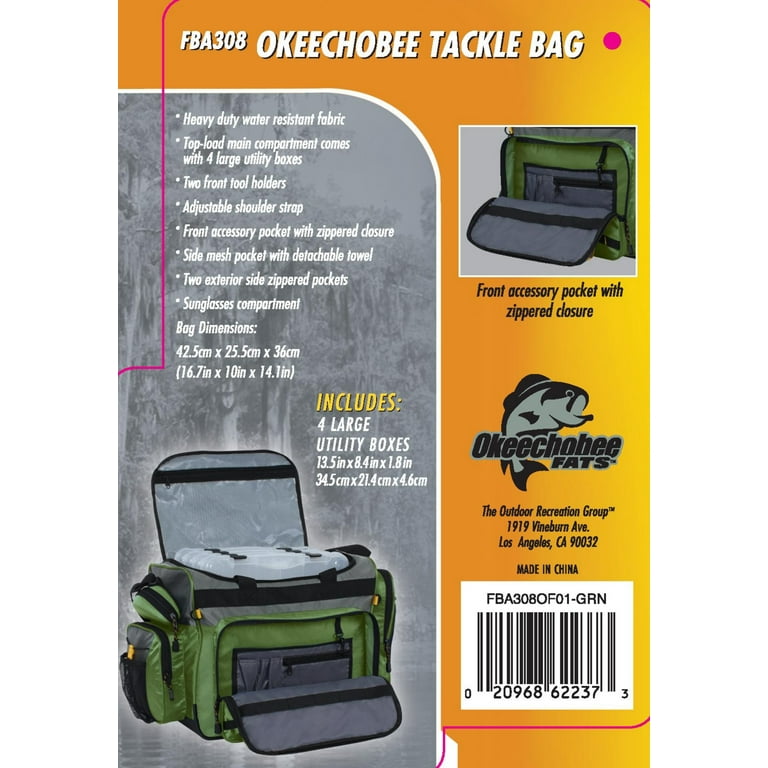 Okeechobee Fats XL Fishing Tackle Bag with 4 Large Lure Box, Blue, Unisex,  Polyester 