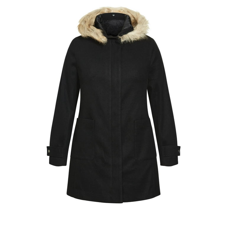 avenue Womens Evans Voyager Faux Fur Coat, Black, Plus Size, 20W