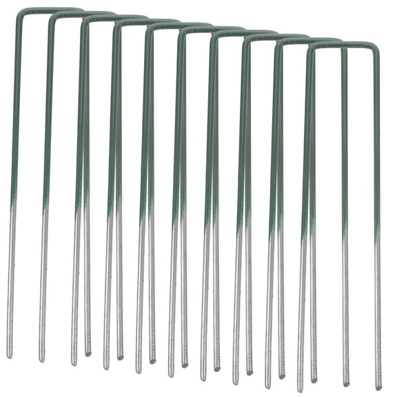 OUNONA Set of 10 Heavy Duty Metal Garden Pegs U-Shaped Tent Stakes for Outdoor Camping Lawn Ground Use