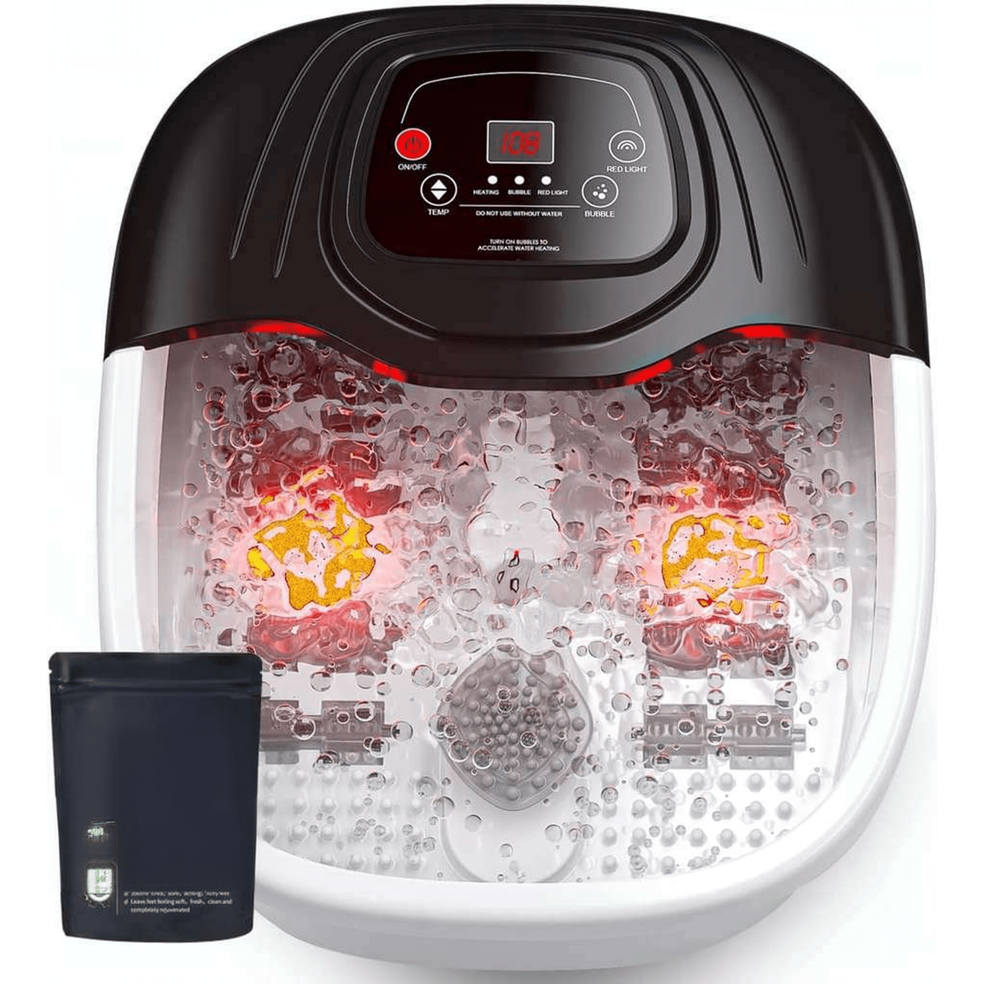 Foot Soaking Tub with Heat, Bubbles, Vibration, Red Light, and Epsom Salt Support in Brown or Black