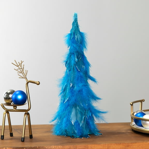 Northlight Small Two-Tone Layered Feathers Cone Tree Christmas Decoration - 16" - Turquoise
