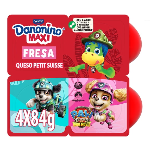 Queso petit suisse Danonino Maxi sabor fresa 4 pzas de 84 g c/u