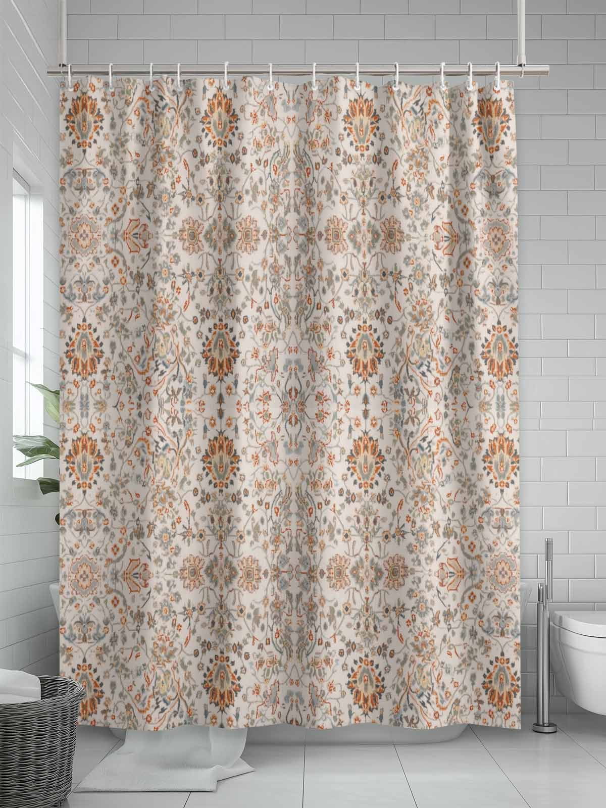 Boho Vintage Shower Curtain, Tribal Style Flowers Waterproof Shower Curtain Set with 12 Hooks Lightweight Washable Fabric Shower Curtains for Bathroom 72x84 Inches
