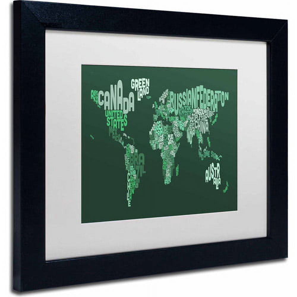 Trademark Fine Art "Text Map of the World" Canvas Art by Michael Tompsett, White Matte, Black Frame
